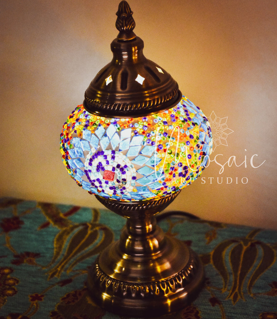 Handmade Turkish Mosaic Lamp “Blue Circle Design” - Mosaic Art Studio HK