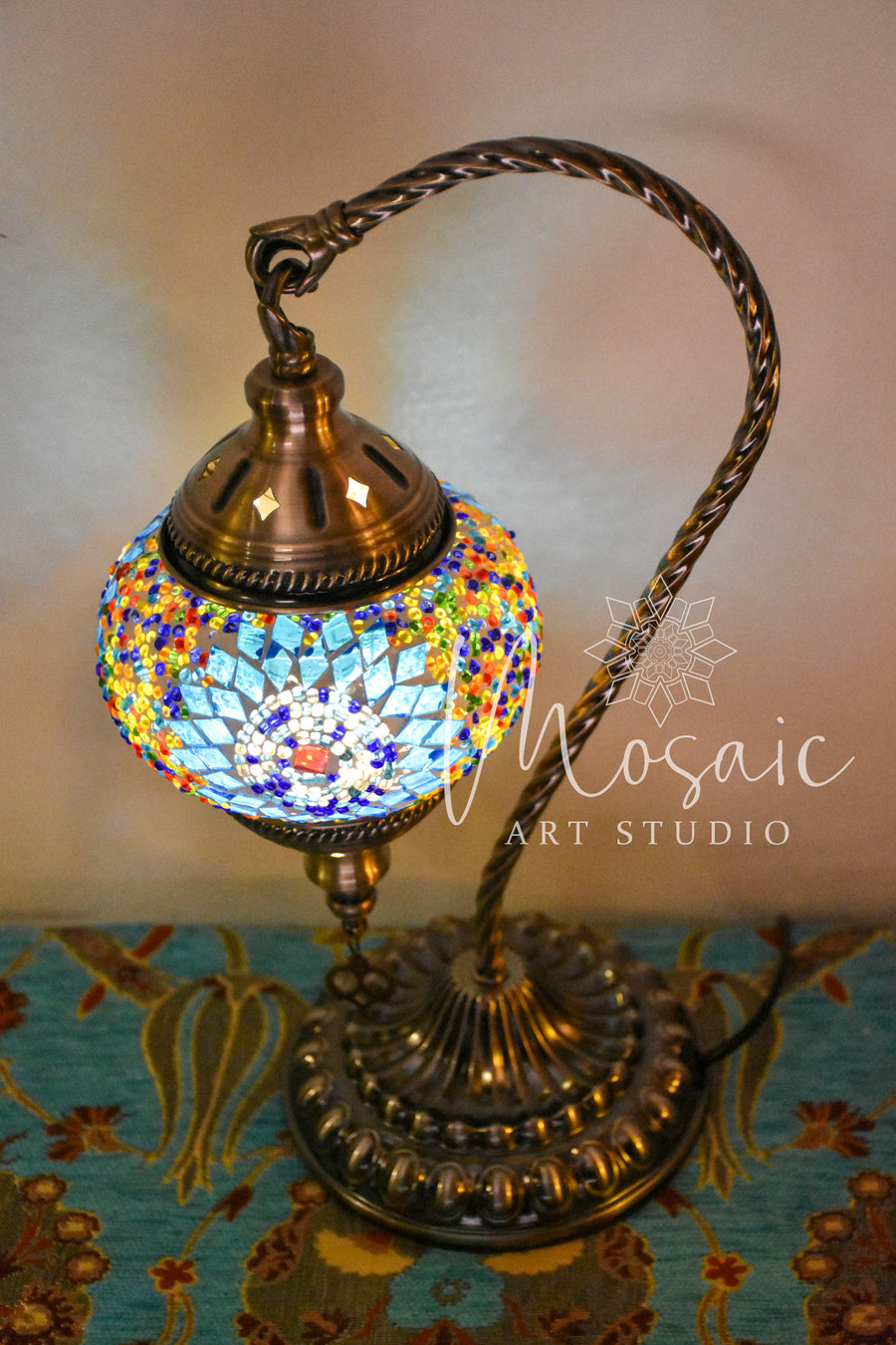 Handmade Turkish Mosaic Lamp “Blue Circle Design” - Mosaic Art Studio HK