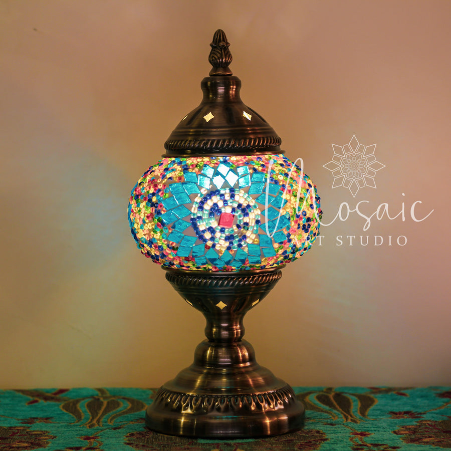 Handmade Turkish Mosaic Lamp “Blue Circle Design” - Mosaic Art Studio HK Table Lamp