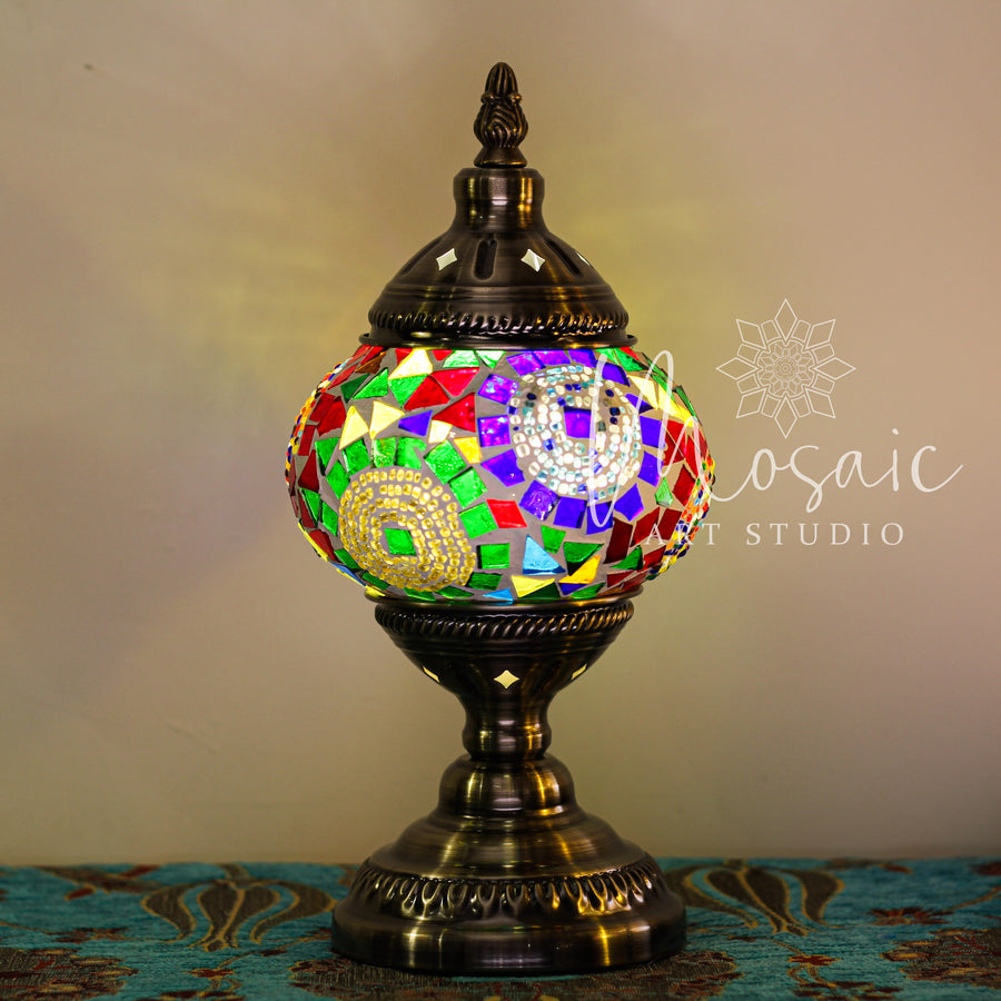 Handmade Turkish Mosaic Lamp "Colourful Circle Design) - Mosaic Art Studio HK Table Lamp 檯燈