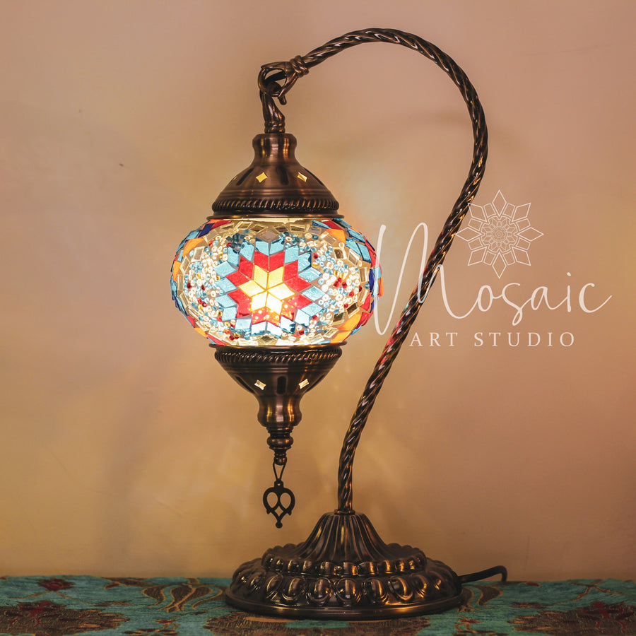 Handmade Turkish Mosaic Lamp "Summer Flower Design" - Mosaic Art Studio HK Swan Lamp 鵝頸燈