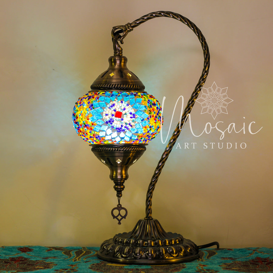 Handmade Turkish Mosaic Lamp “Blue Circle Design” - Mosaic Art Studio HK Swan Lamp