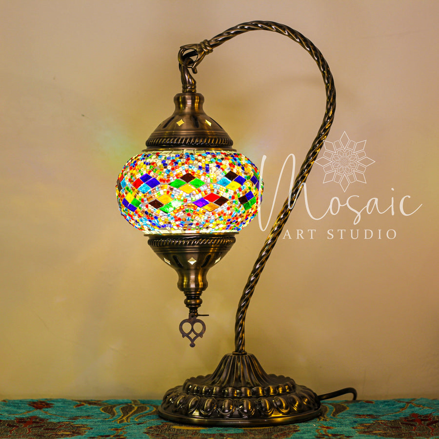 Handmade Turkish Mosaic Lamp “Cappadocia Colourful Design” - Mosaic Art Studio HK Swan Lamp 鵝頸燈