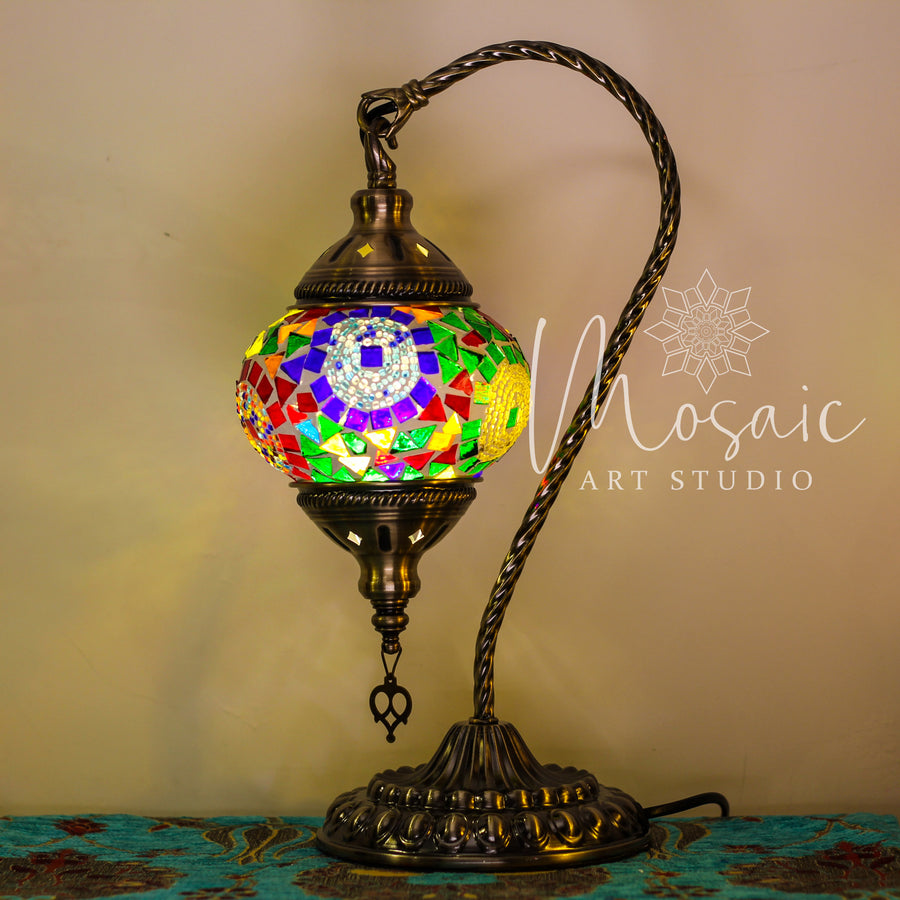 Handmade Turkish Mosaic Lamp "Colourful Circle Design) - Mosaic Art Studio HK Swan Lamp 鵝頸燈