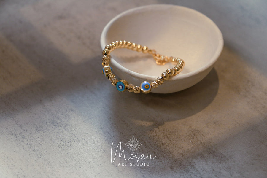 Gold Evil Eye bracelet - Mosaic Art Studio HK